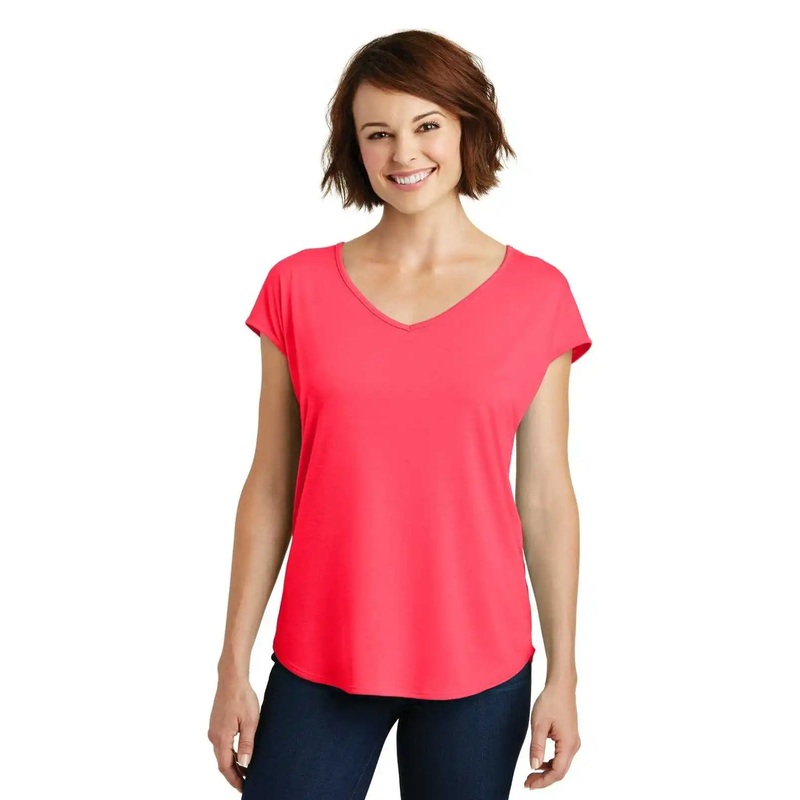 District DM416 Women’s Drapey Cross-Back Tee – Hot Coral