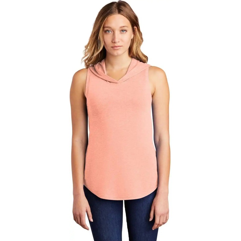 District DT1375 Women’s Perfect Tri Sleeveless Hoodie – Heathered Dusty Peach