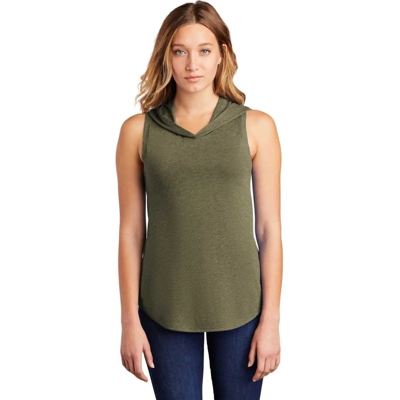 District DT1375 Women’s Perfect Tri Sleeveless Hoodie – Military Green Frost