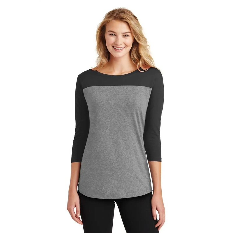 District DT2700 Women’s Rally 3/4-Sleeve Tee – Black Gray Frost