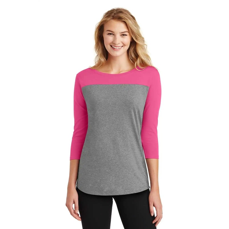 District DT2700 Women’s Rally 3/4-Sleeve Tee – Dark Fuchsia Gray Frost