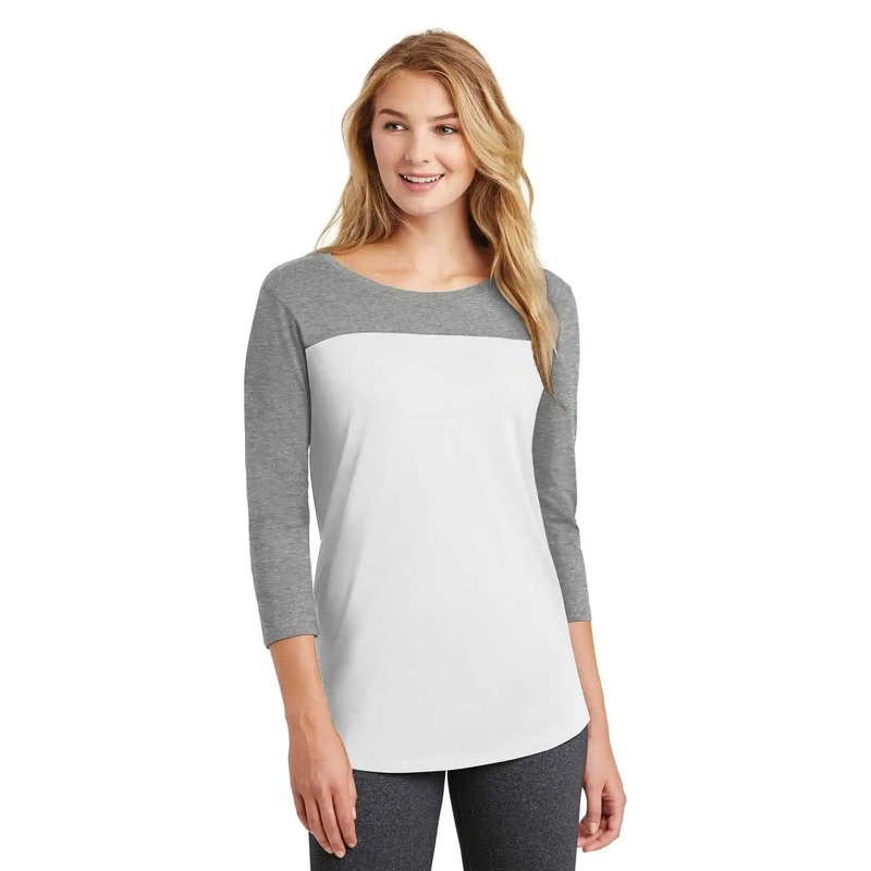 District DT2700 Women’s Rally 3/4-Sleeve Tee – Gray Frost White