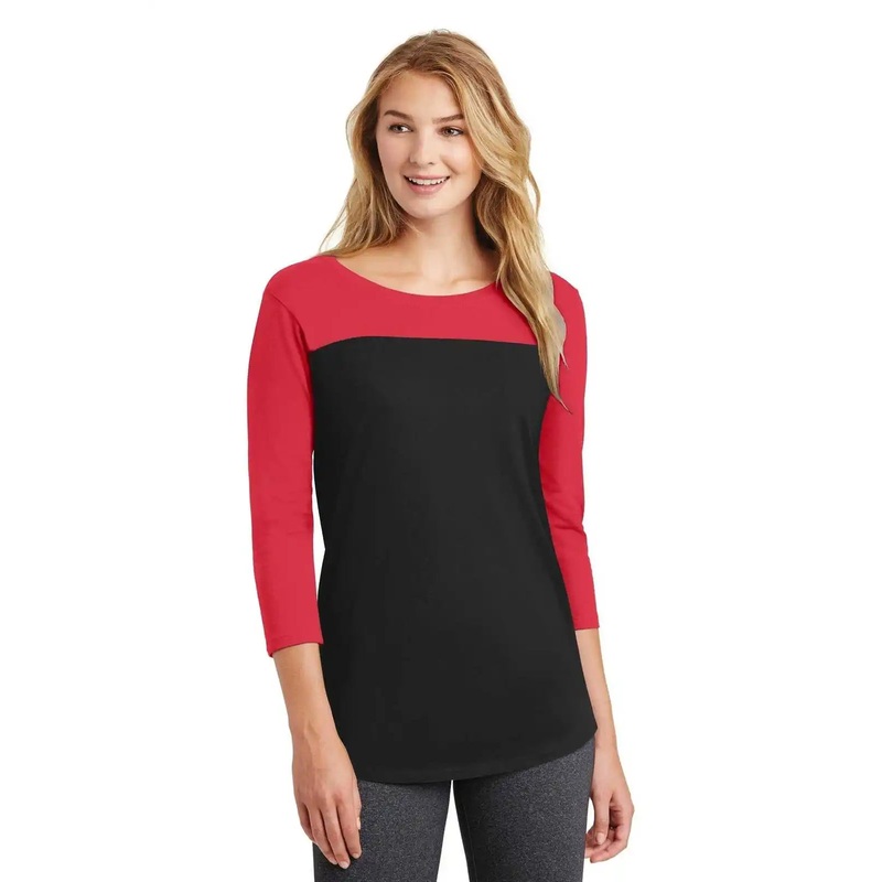 District DT2700 Women’s Rally 3/4-Sleeve Tee – New Red Black