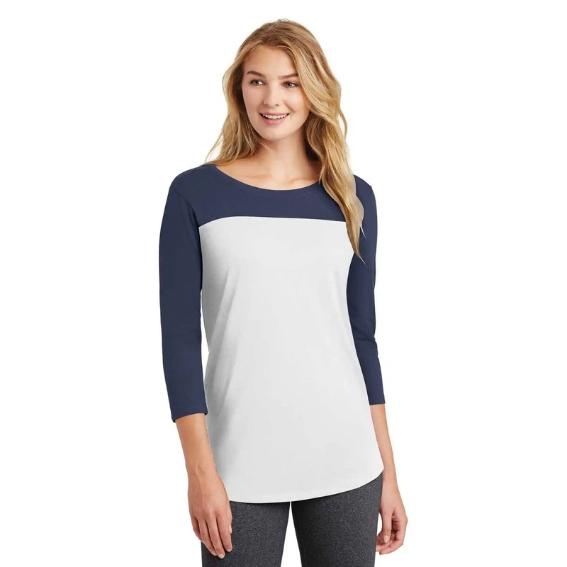 District DT2700 Women’s Rally 3/4-Sleeve Tee – True Navy White
