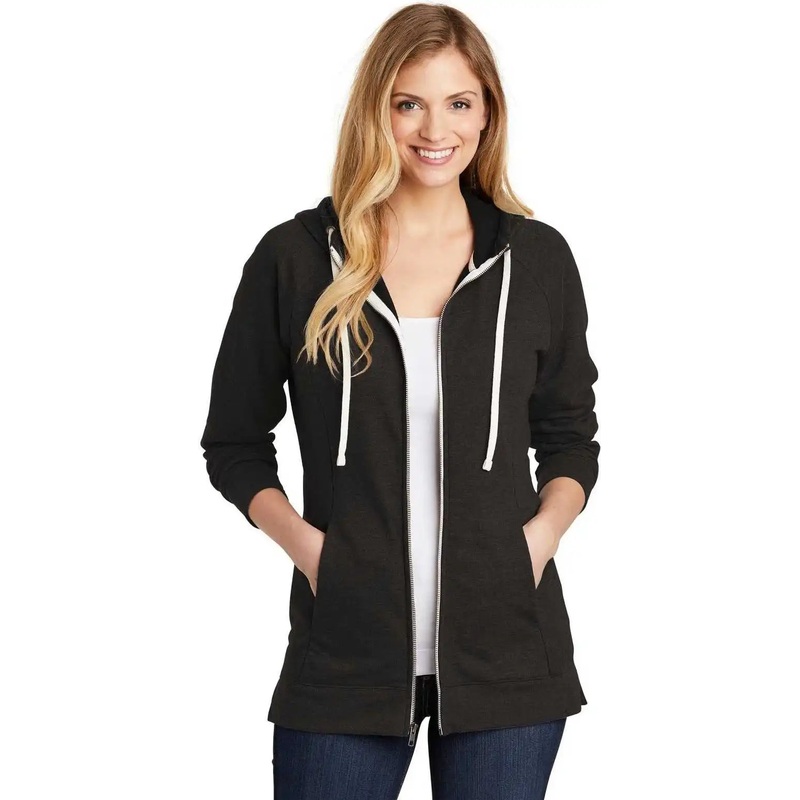 District DT456 Women’s Perfect Tri French Terry Full-Zip Hoodie – Black