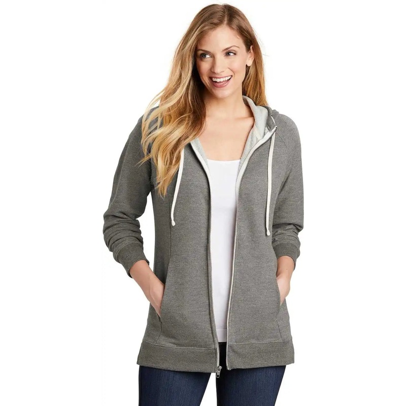 District DT456 Women’s Perfect Tri French Terry Full-Zip Hoodie – Gray Frost