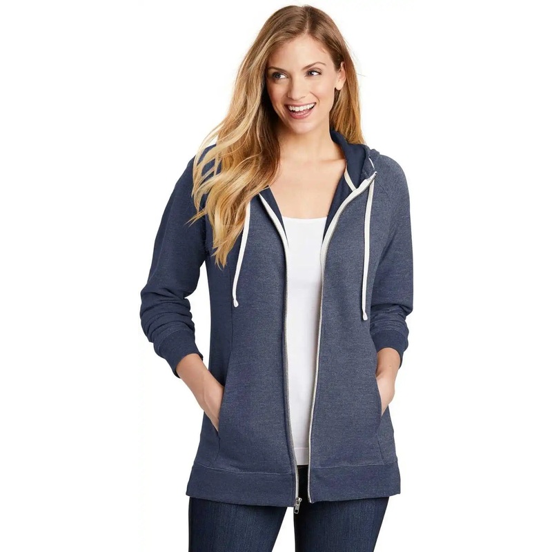 District DT456 Women’s Perfect Tri French Terry Full-Zip Hoodie – New Navy