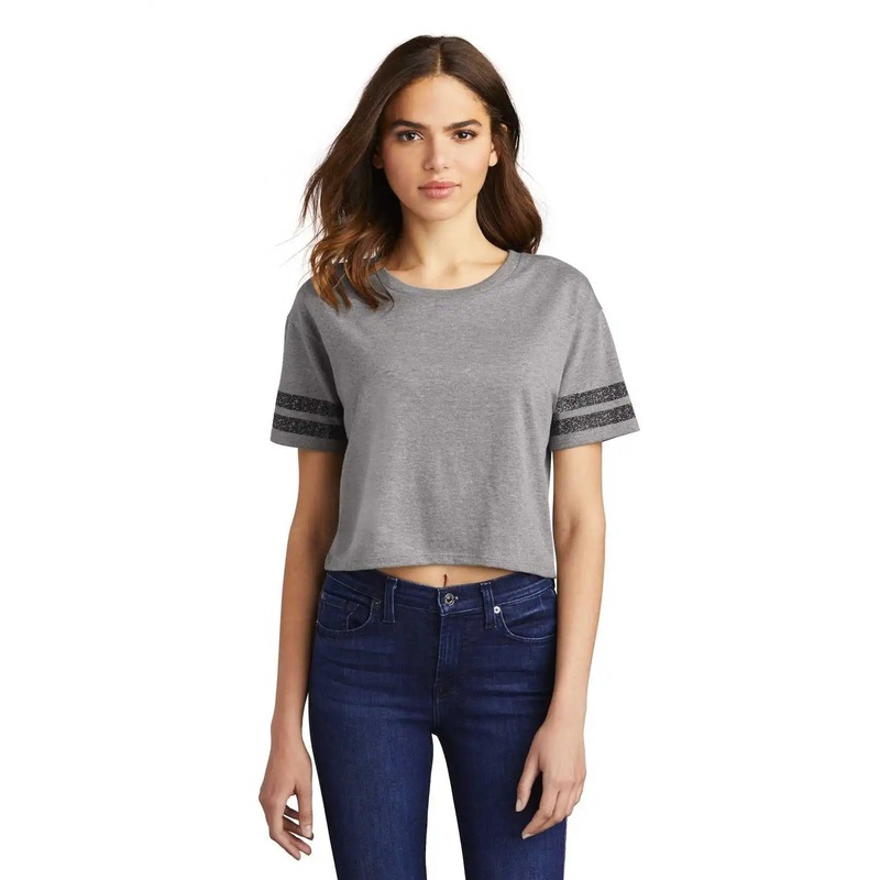 District DT488 Women’s Scorecard Crop Tee – Heathered Nickel Black