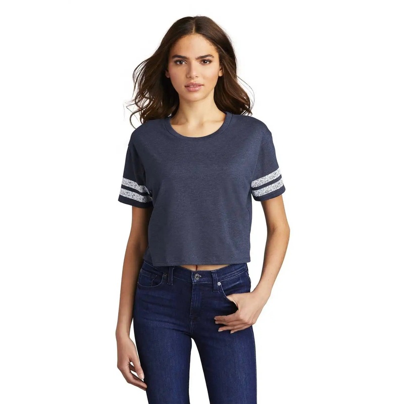 District DT488 Women’s Scorecard Crop Tee – Heathered True Navy White