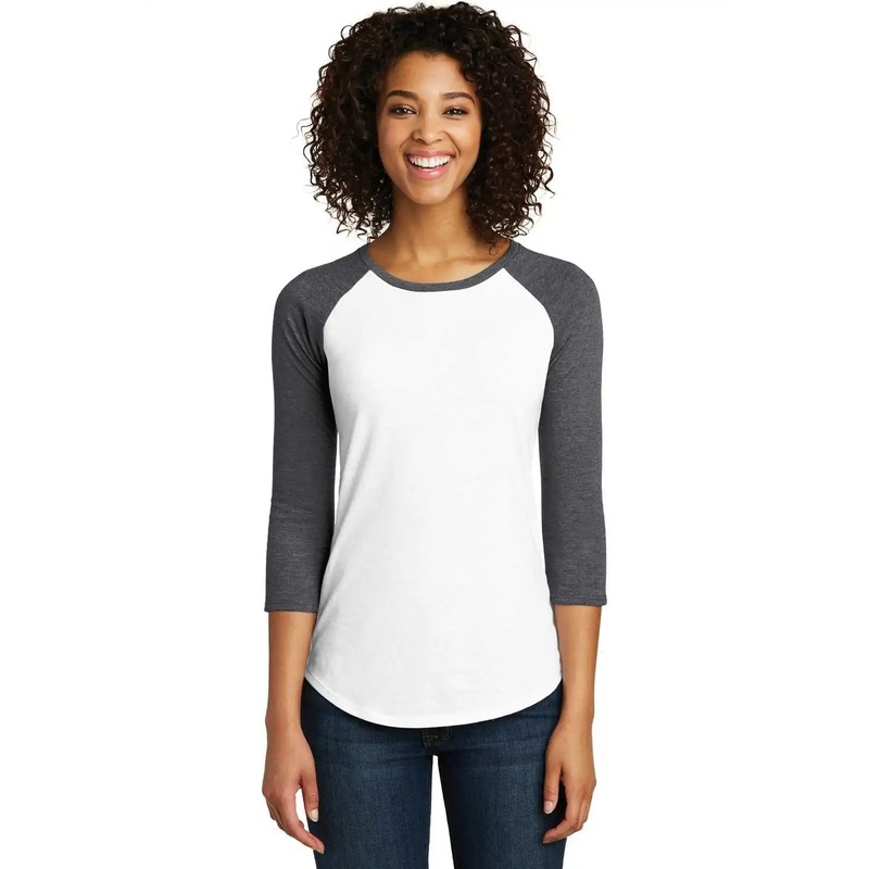 District DT6211 Women’s Fitted Very Important Tee 3/4-Sleeve Raglan – Heathered Charcoal White