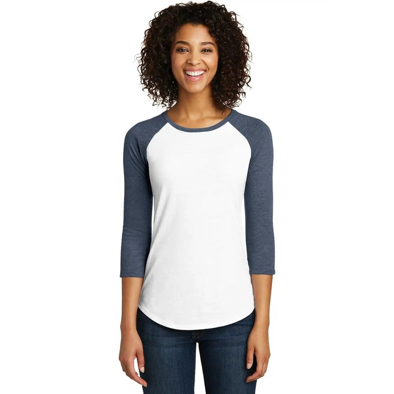 District DT6211 Women’s Fitted Very Important Tee 3/4-Sleeve Raglan – Heathered Navy White