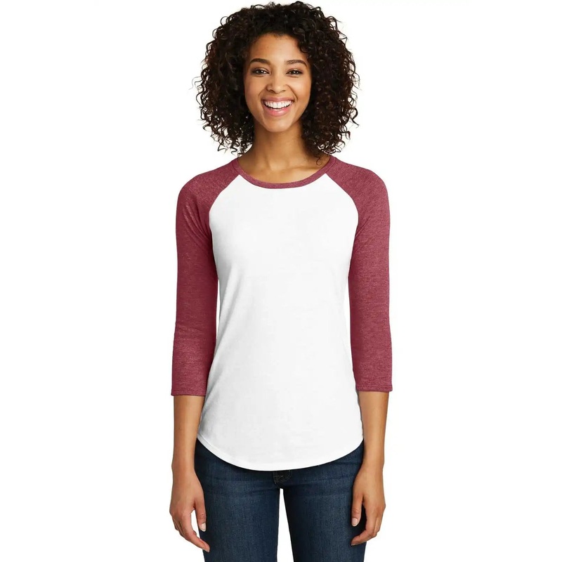District DT6211 Women’s Fitted Very Important Tee 3/4-Sleeve Raglan – Heathered Red White