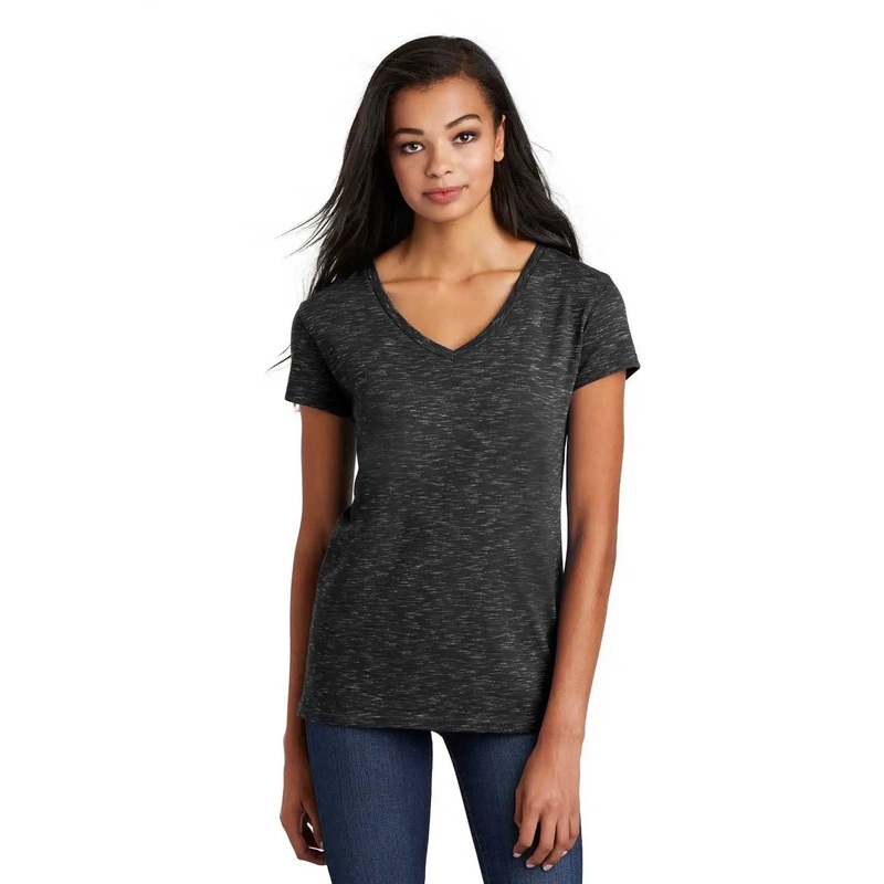 District DT664 Women’s Medal V-Neck Tee – Black