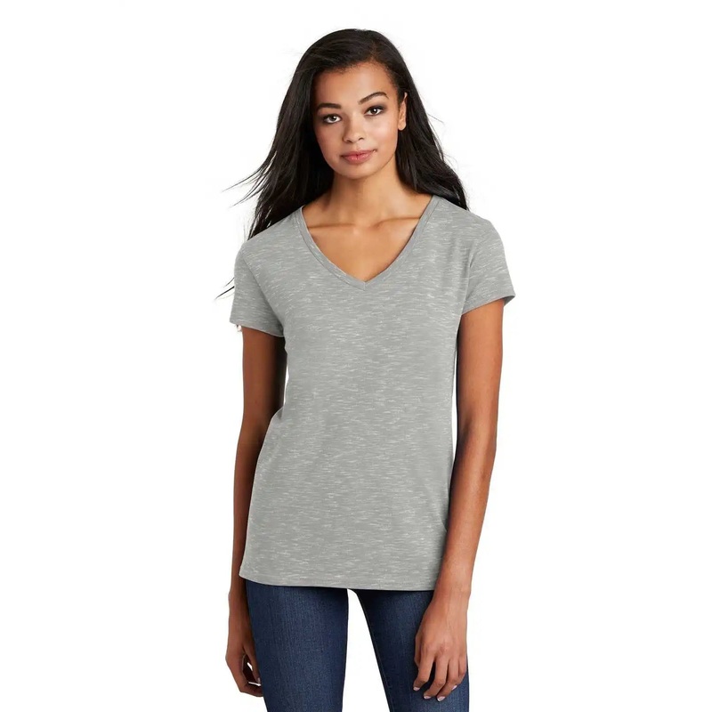 District DT664 Women’s Medal V-Neck Tee – Light Gray