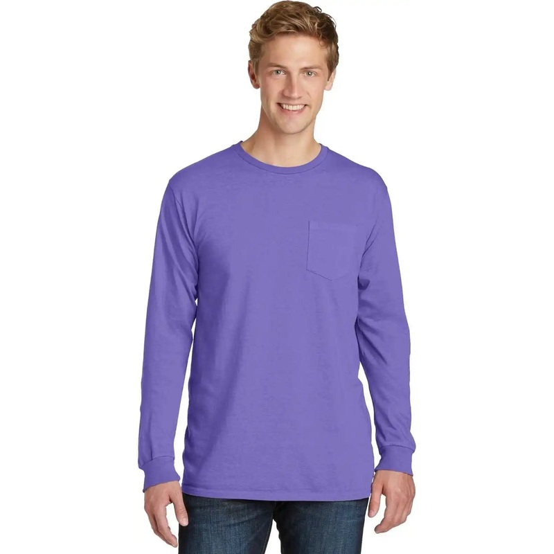 Port & Company PC099LSP Beach Wash Garment-Dyed Long Sleeve Pocket Tee – Amethyst