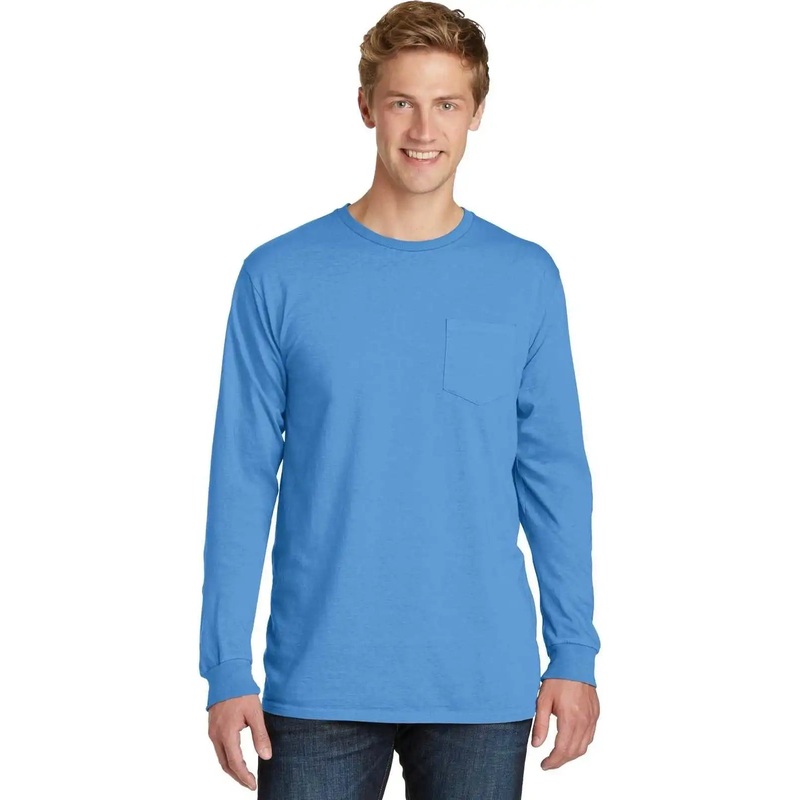 Port & Company PC099LSP Beach Wash Garment-Dyed Long Sleeve Pocket Tee – Blue Moon