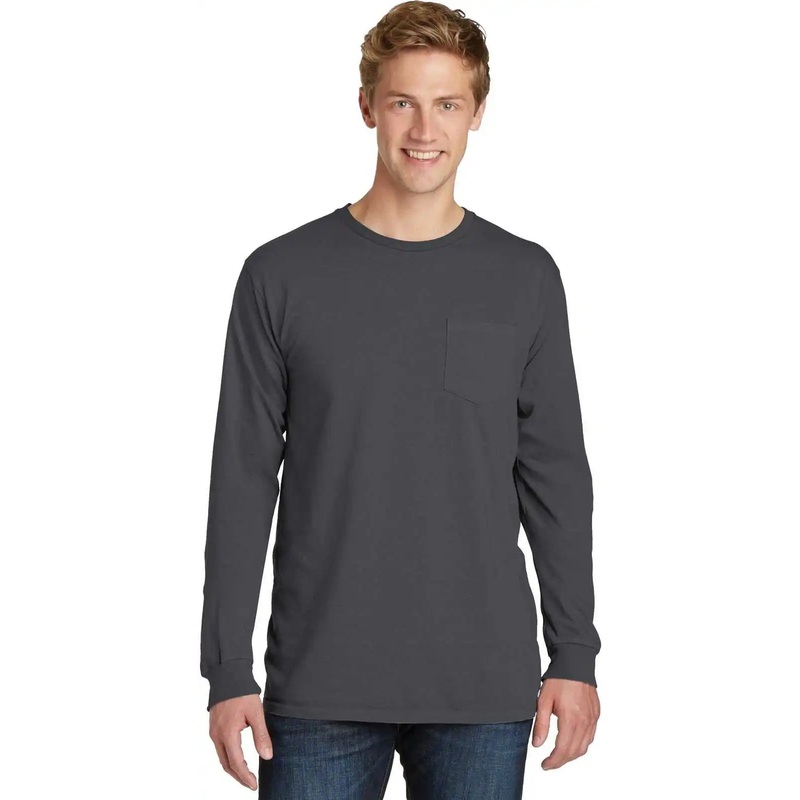 Port & Company PC099LSP Beach Wash Garment-Dyed Long Sleeve Pocket Tee – Coal