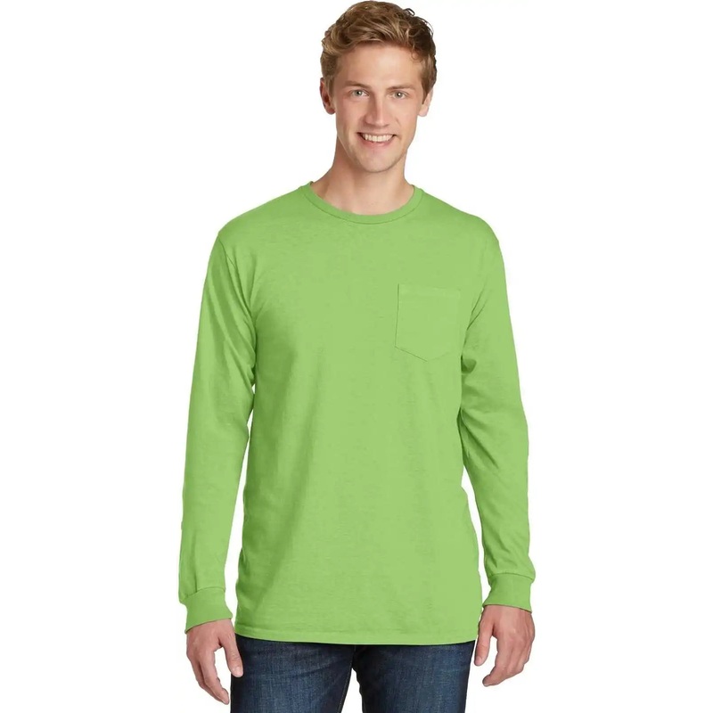 Port & Company PC099LSP Beach Wash Garment-Dyed Long Sleeve Pocket Tee – Limeade