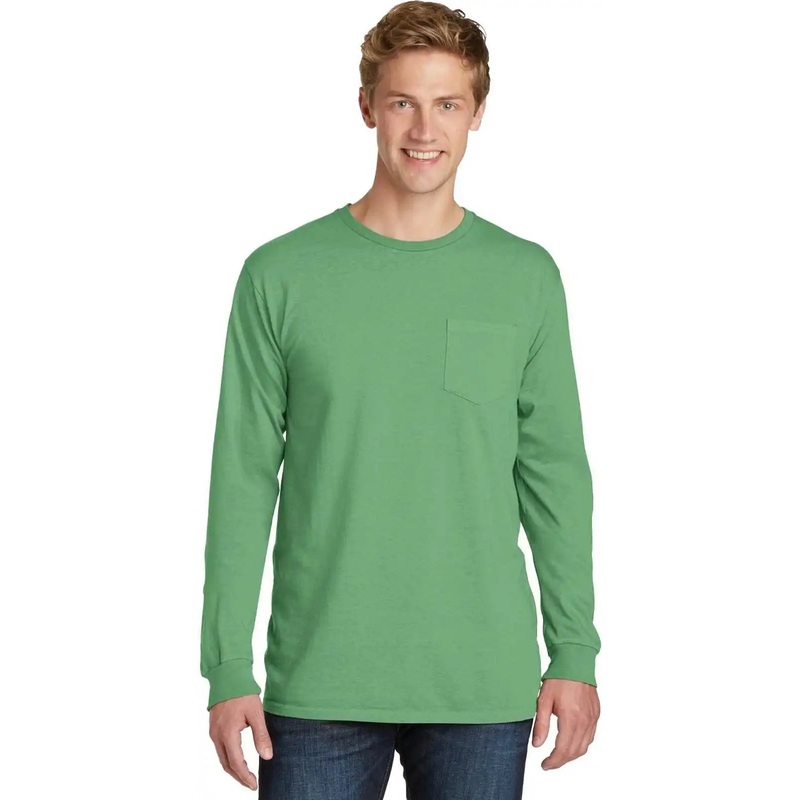 Port & Company PC099LSP Beach Wash Garment-Dyed Long Sleeve Pocket Tee – Safari