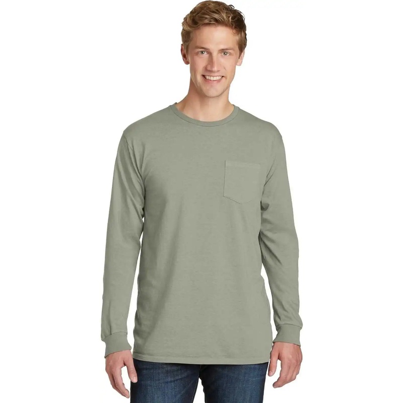 Port & Company PC099LSP Beach Wash Garment-Dyed Long Sleeve Pocket Tee – Walnut