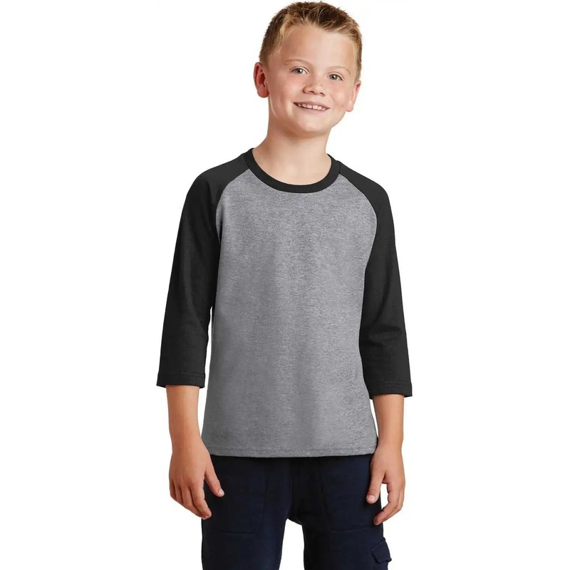 Port & Company PC55YRS Youth Core Blend 3/4-Sleeve Raglan Tee – Athletic Heather Jet Black