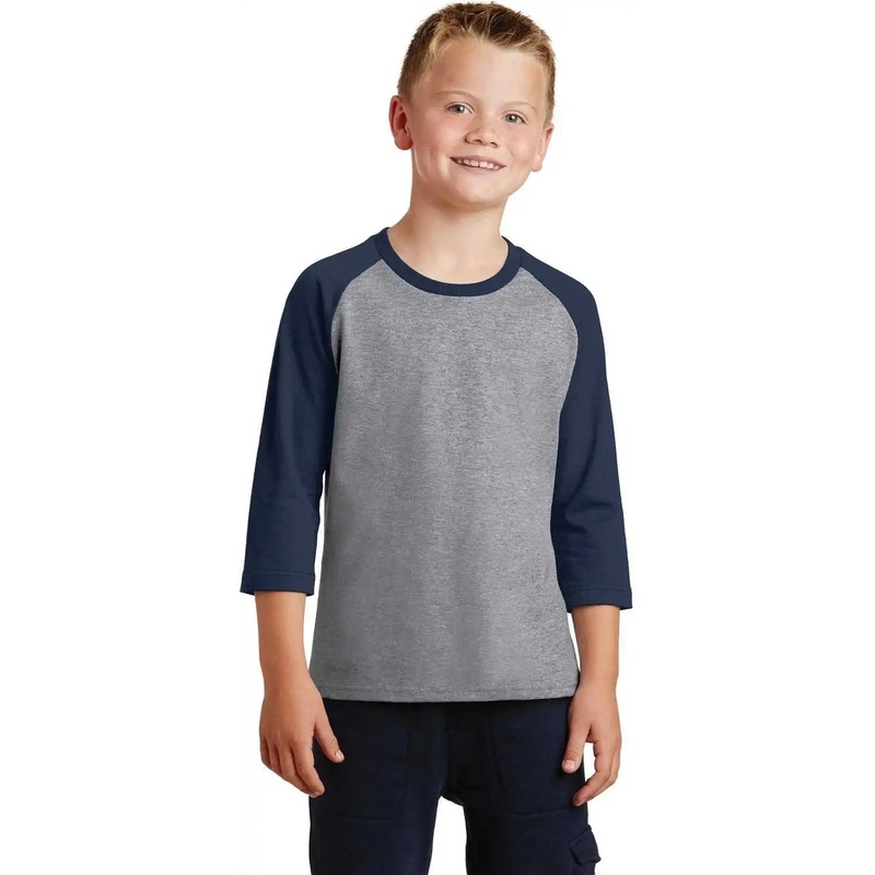Port & Company PC55YRS Youth Core Blend 3/4-Sleeve Raglan Tee – Athletic Heather Navy
