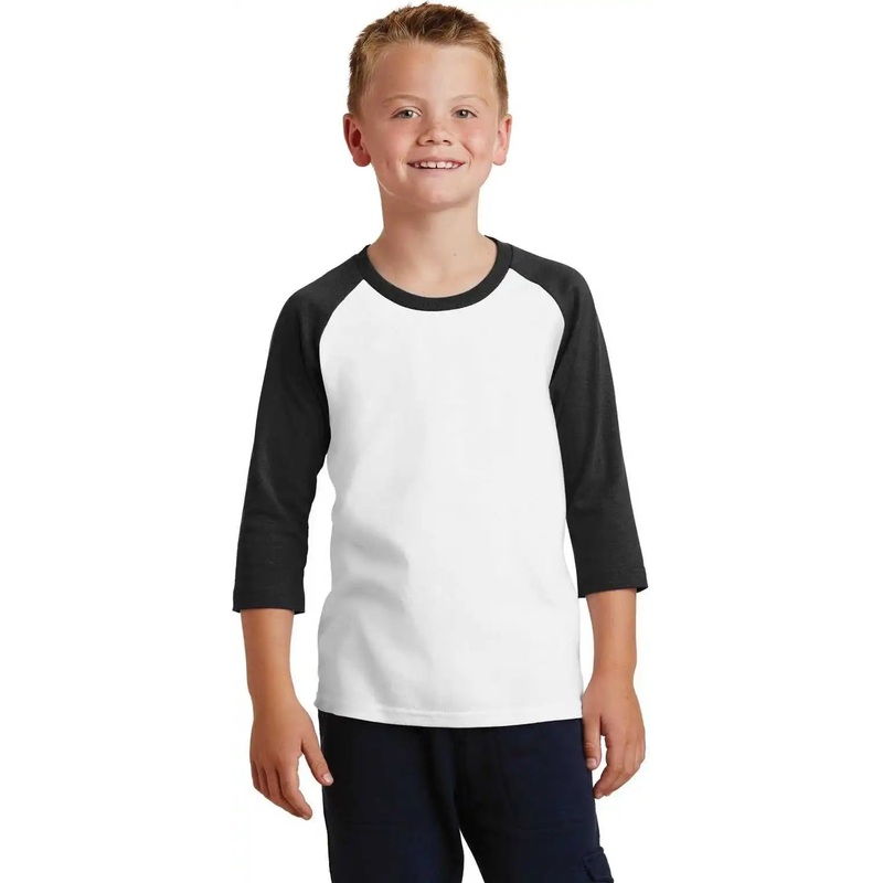 Port & Company PC55YRS Youth Core Blend 3/4-Sleeve Raglan Tee – White Jet Black