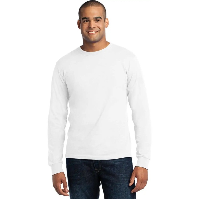 Port & Company USA100LS Long Sleeve All-American Tee – White