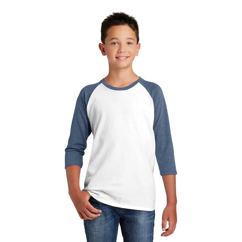 District DT6210Y Youth Very Important Tee 3/4-Sleeve – Heathered Navy White