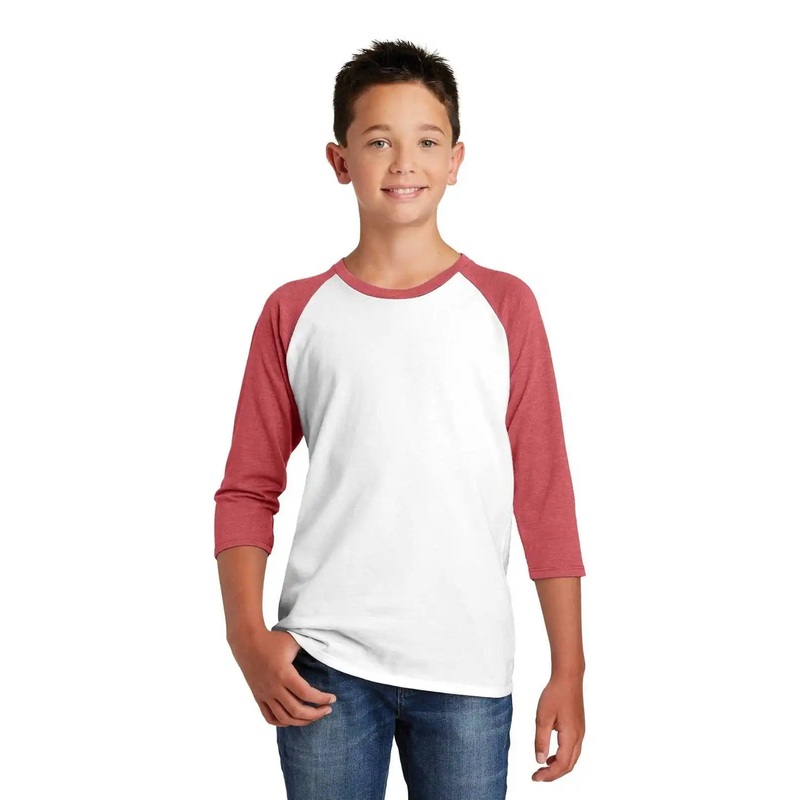 District DT6210Y Youth Very Important Tee 3/4-Sleeve – Heathered Red White