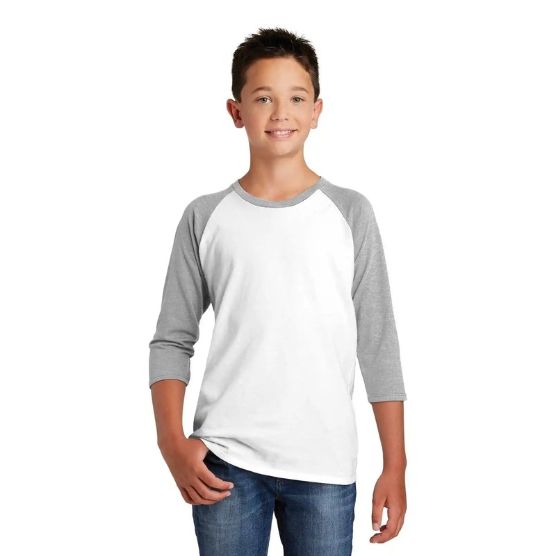 District DT6210Y Youth Very Important Tee 3/4-Sleeve – Light Heather Gray White