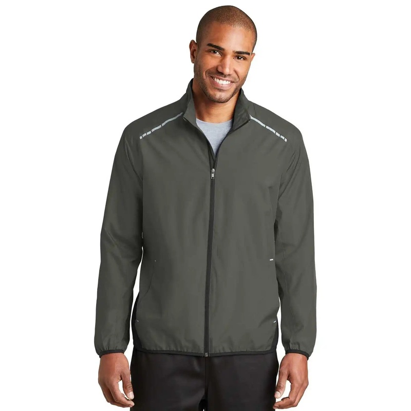 Port Authority J345 Zephyr Reflective Hit Full-Zip Jacket – Gray Steel Deep Black