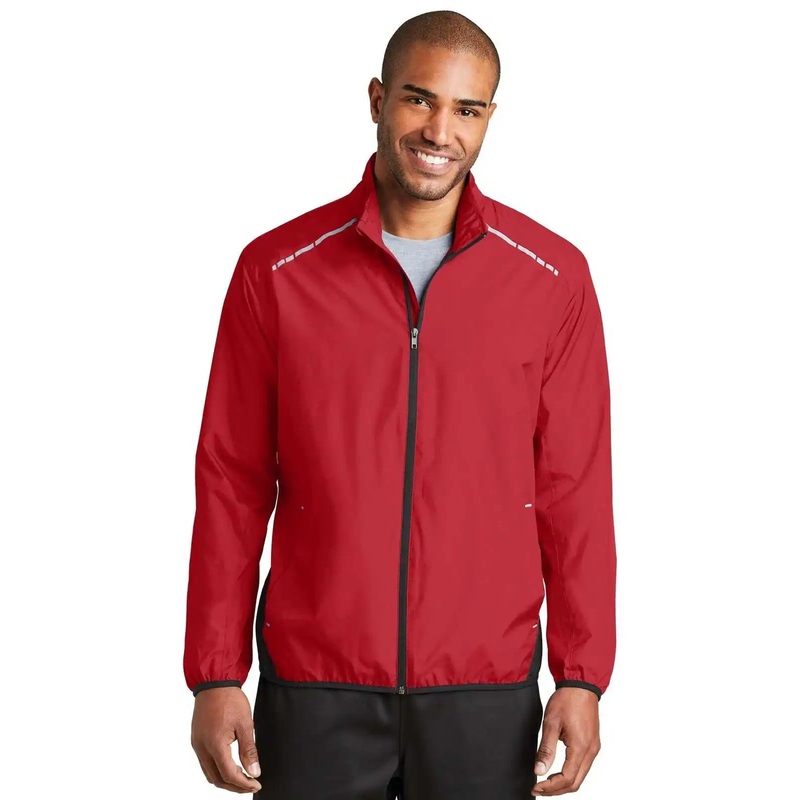Port Authority J345 Zephyr Reflective Hit Full-Zip Jacket – Rich Red Deep Black