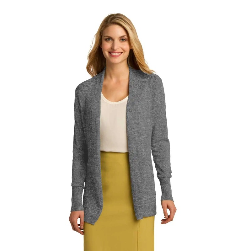 Port Authority LSW289 Ladies Open Front Cardigan Sweater – Medium Heather Gray