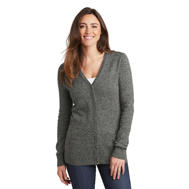 Port Authority LSW415 Ladies Marled Cardigan Sweater – Warm Gray Marl