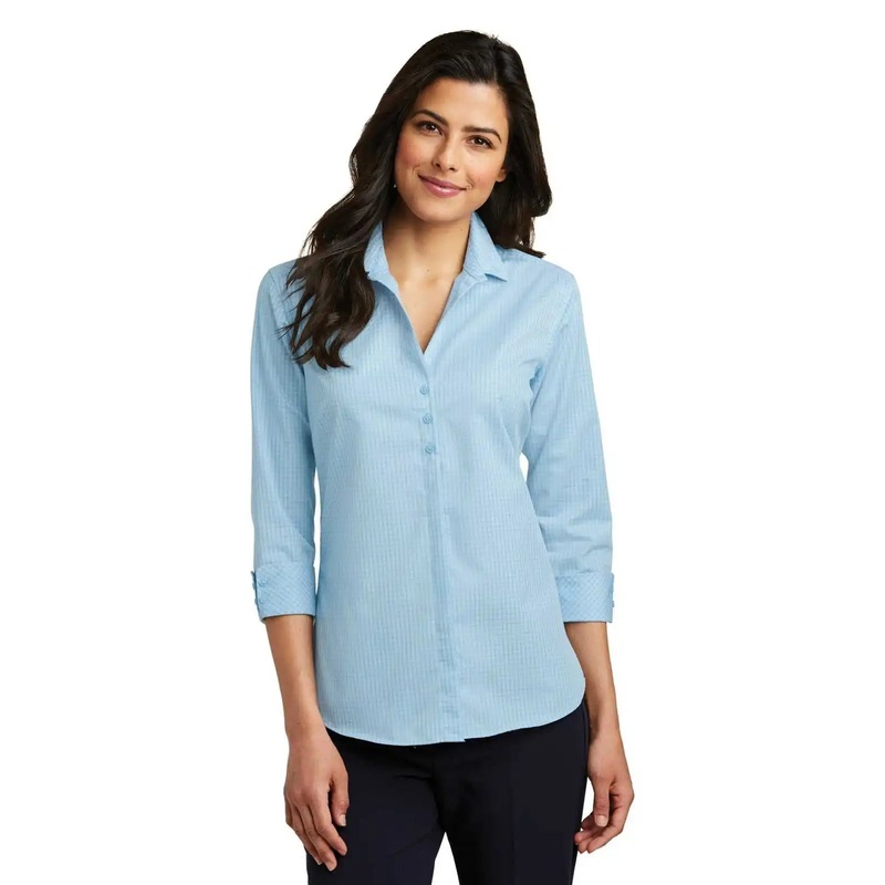 Port Authority LW643 Ladies 3/4-Sleeve Micro Tattersall Easy Care Shirt – Heritage Blue Royal