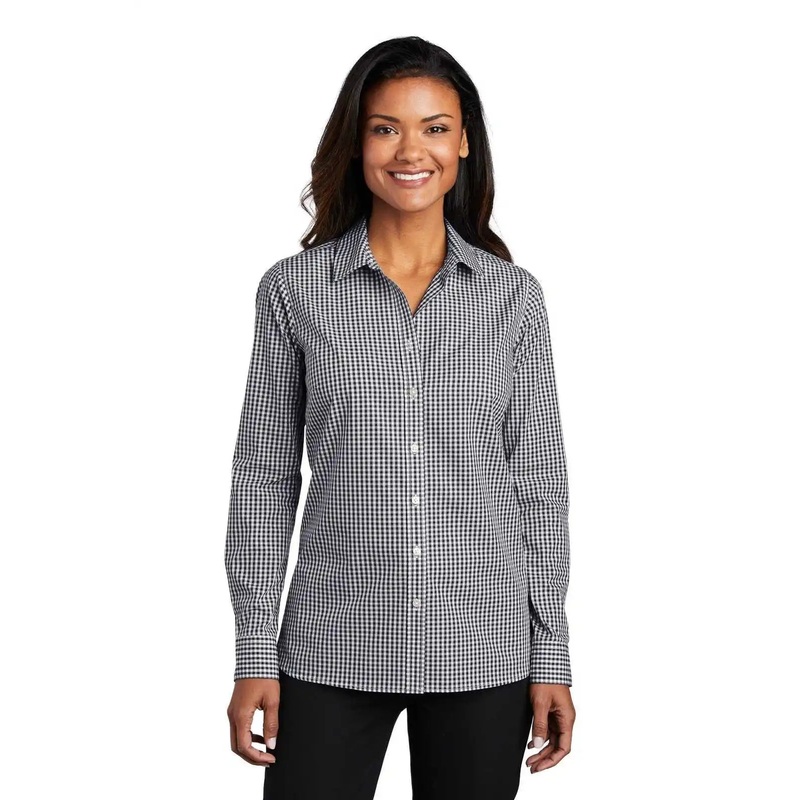 Port Authority LW644 Ladies Broadcloth Gingham Easy Care Shirt – Black White