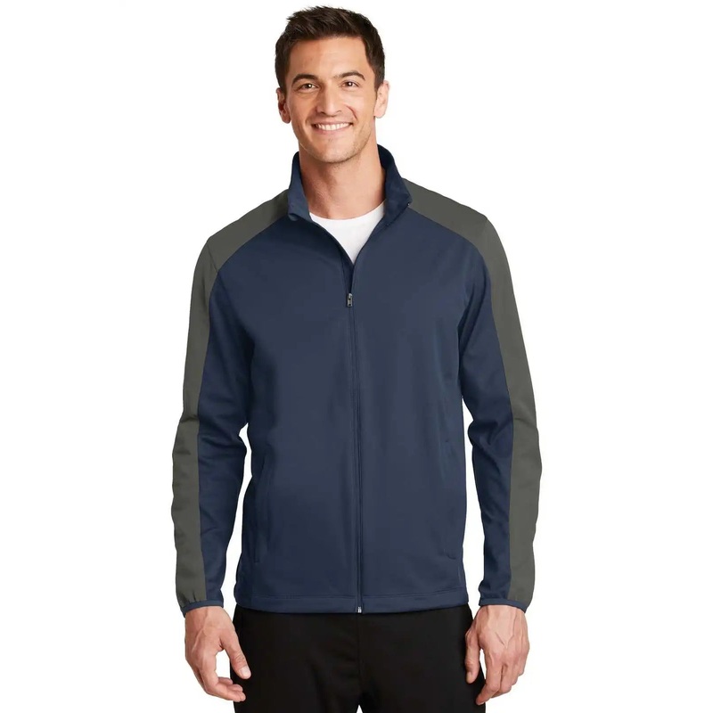 Port Authority J718 Active Colorblock Soft Shell Jacket – Dress Blue Navy Gray Steel