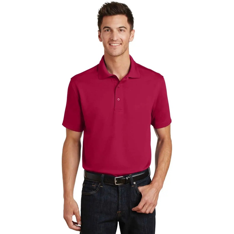 Port Authority K497 Poly-Charcoal Blend Pique Polo – Red
