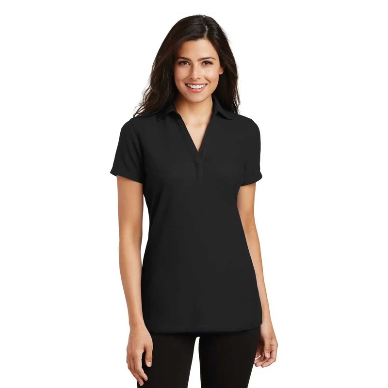 Port Authority L5001 Ladies Silk Touch Y-Neck Polo – Black