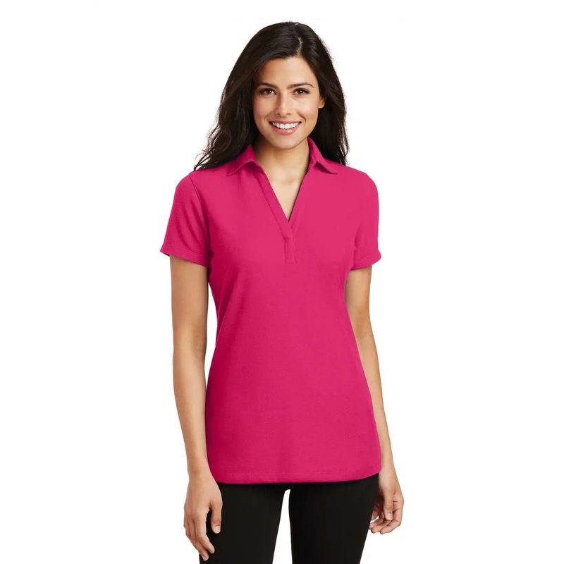 Port Authority L5001 Ladies Silk Touch Y-Neck Polo – Pink Raspberry