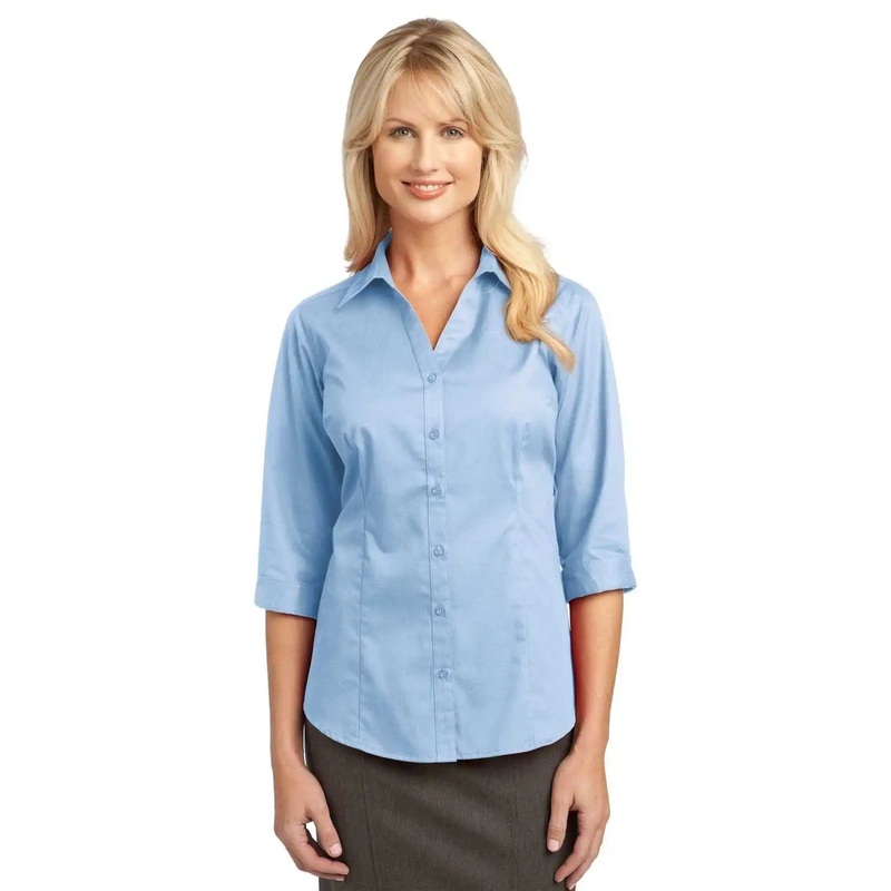 Port Authority L6290 Improved Ladies 3/4-Sleeve Blouse – Light Blue