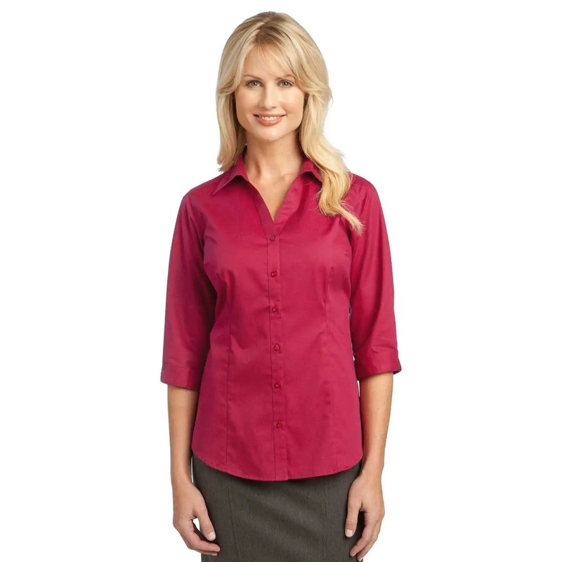 Port Authority L6290 Improved Ladies 3/4-Sleeve Blouse – Raspberry Pink