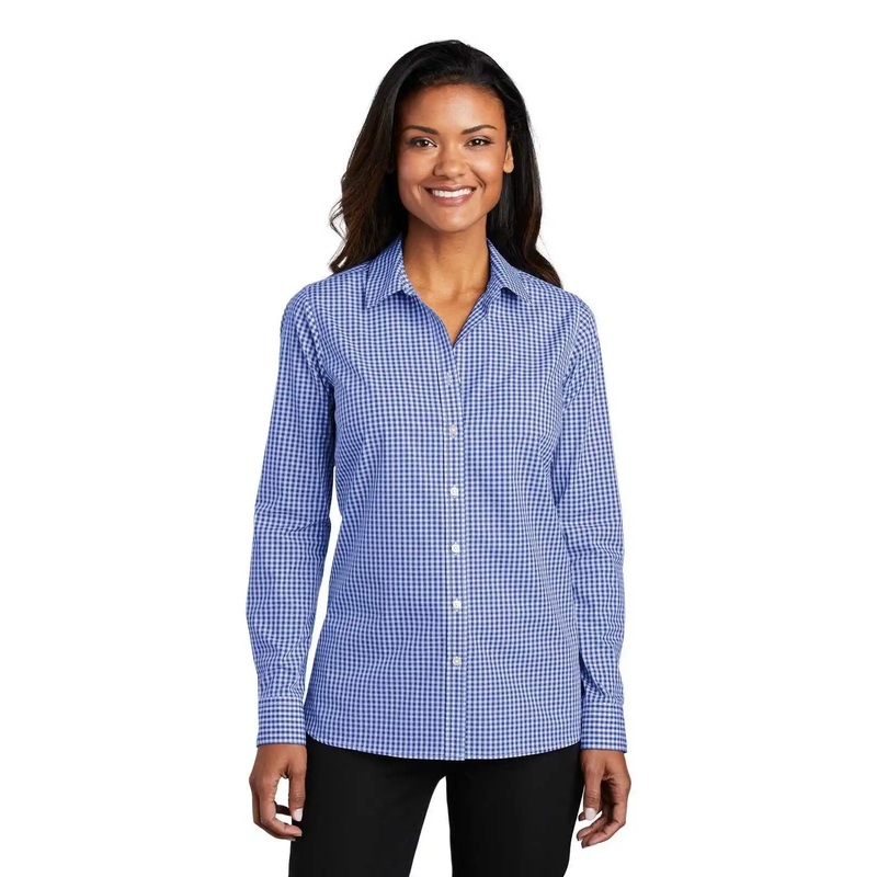 Port Authority LW644 Ladies Broadcloth Gingham Easy Care Shirt – True Royal White