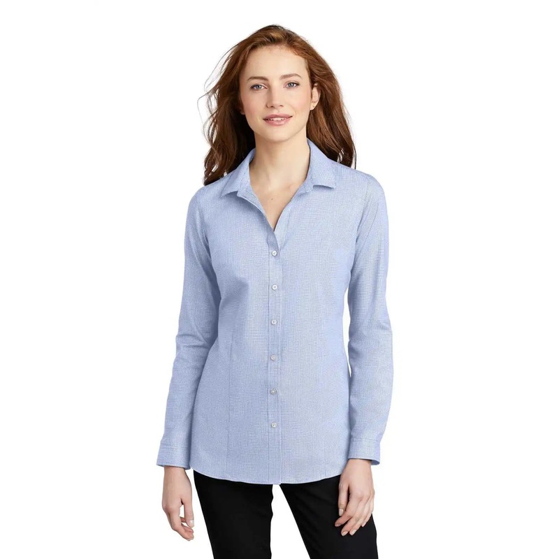Port Authority LW645 Ladies Pincheck Easy Care Shirt – Blue Horizon White
