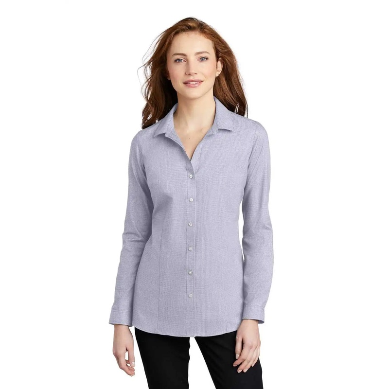 Port Authority LW645 Ladies Pincheck Easy Care Shirt – Gusty Gray White