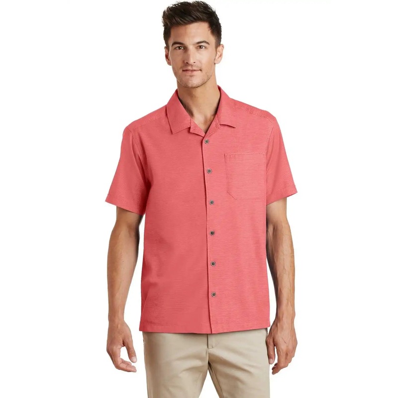 Port Authority S662 Textured Camp Shirt – Deep Coral