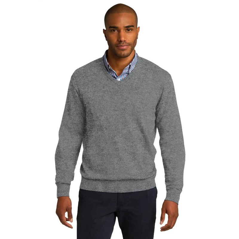 Port Authority SW285 V-Neck Sweater – Medium Heather Gray