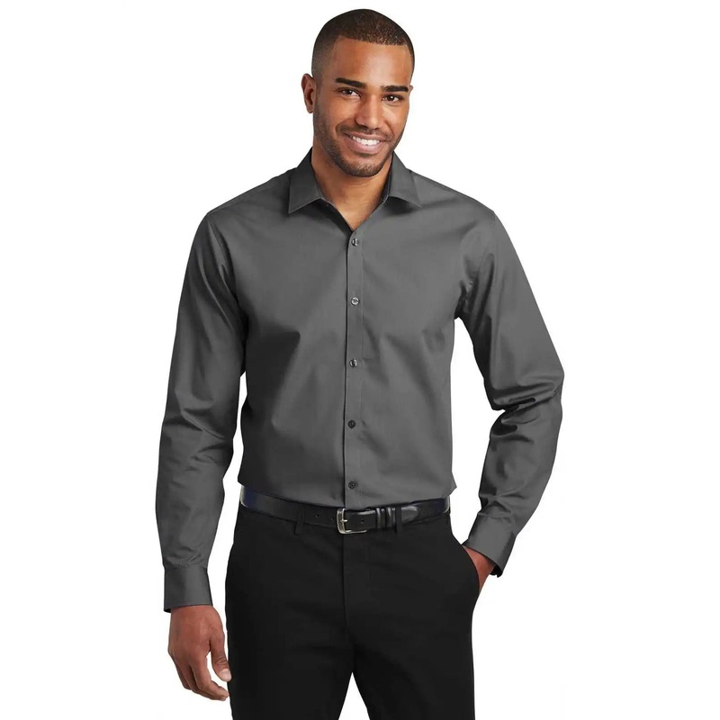 Port Authority W103 Slim Fit Carefree Poplin Shirt – Graphite