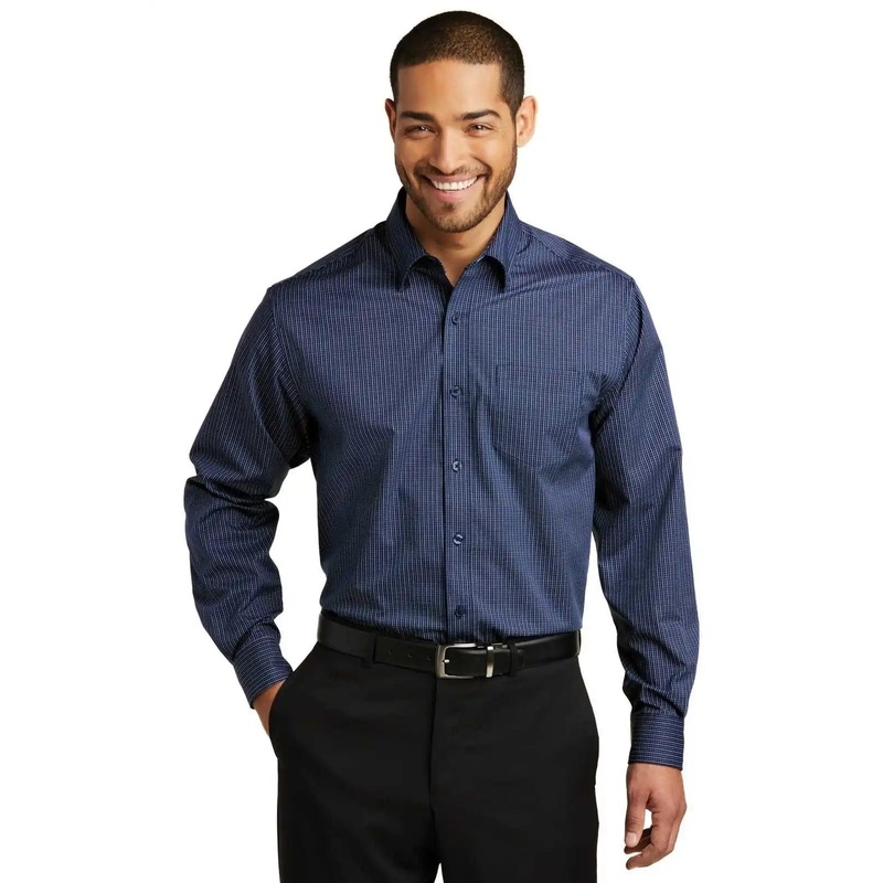 Port Authority W643 Micro Tattersall Easy Care Shirt – Navy Heritage Blue